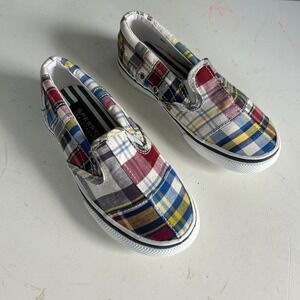Sperry Top-Sider Sneakers Boys 10M Striper Slip On Plaid Canvas Preppy Boat NEW